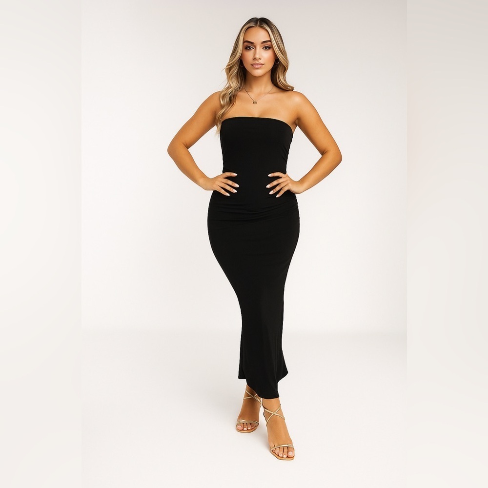 Club L London Slinky Bandeau Maxi Dress with Split in Back/ Size 6